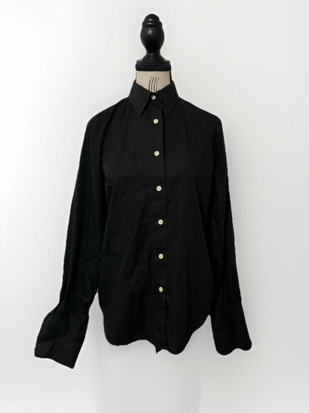 Lauren Ralph Lauren Green Label Black Cotton Button Up Blouse Top Women's Med